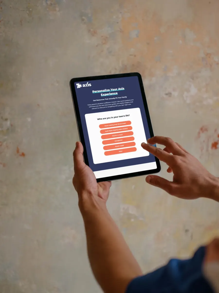 The Axis quiz on an iPad, asking who you are in your teen&rsquo;s life