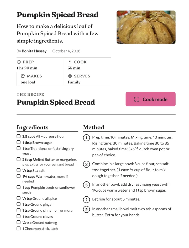 The print version of a recipe