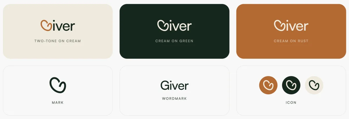The Giver logo on cream, green and rust