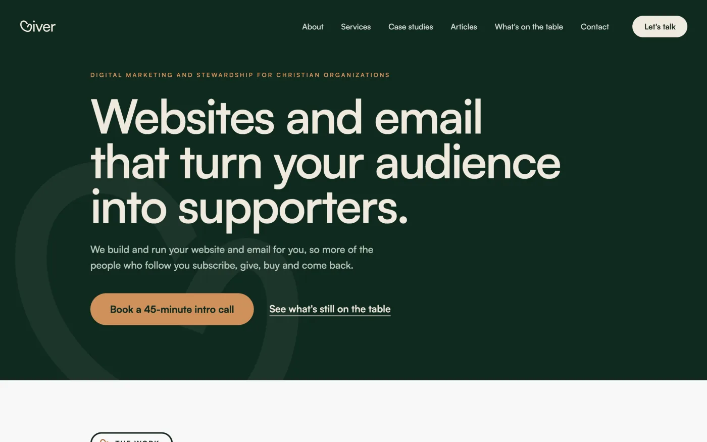 The giver.agency homepage: Websites and email that turn your audience into supporters