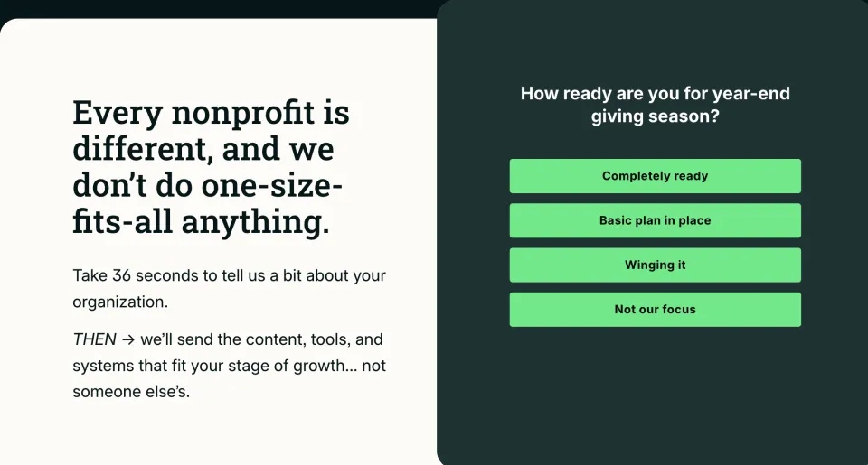 A short survey asking how ready a nonprofit is for year-end giving